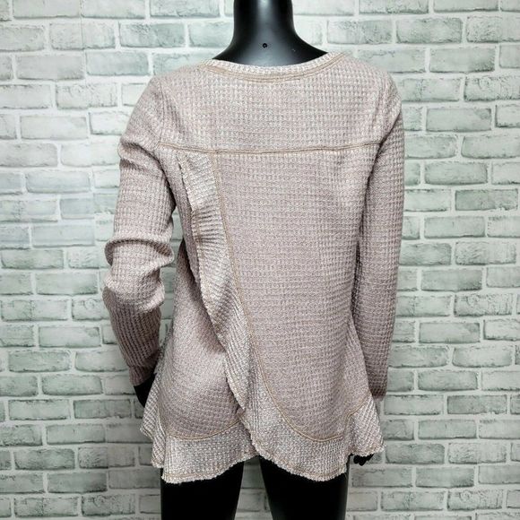 Anthropologie Saturday Sunday S Wendy Waffle Pullover Top Beige Split Back Cozy - Picture 4 of 5